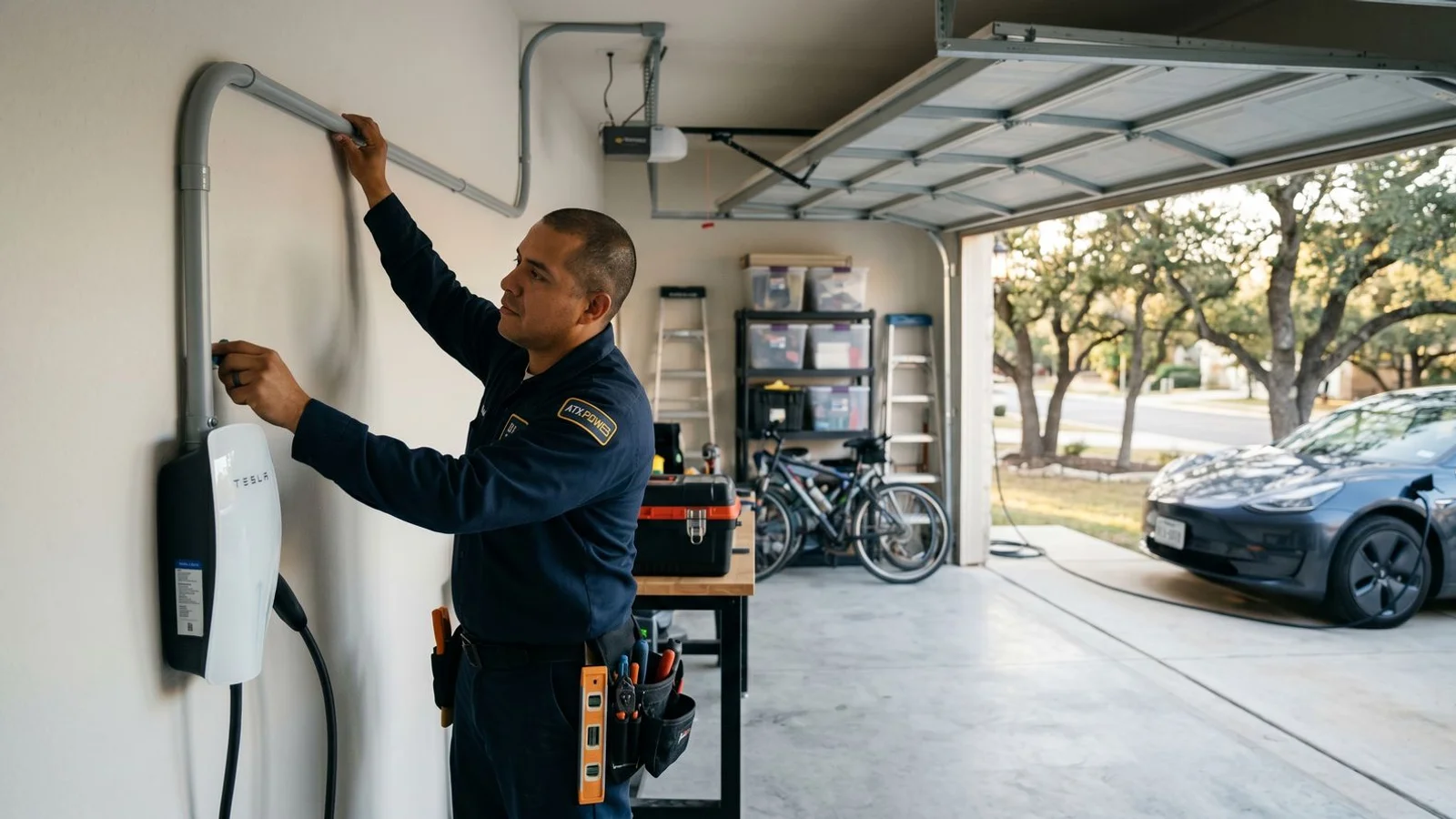 Concealed conduit run to an EV charger