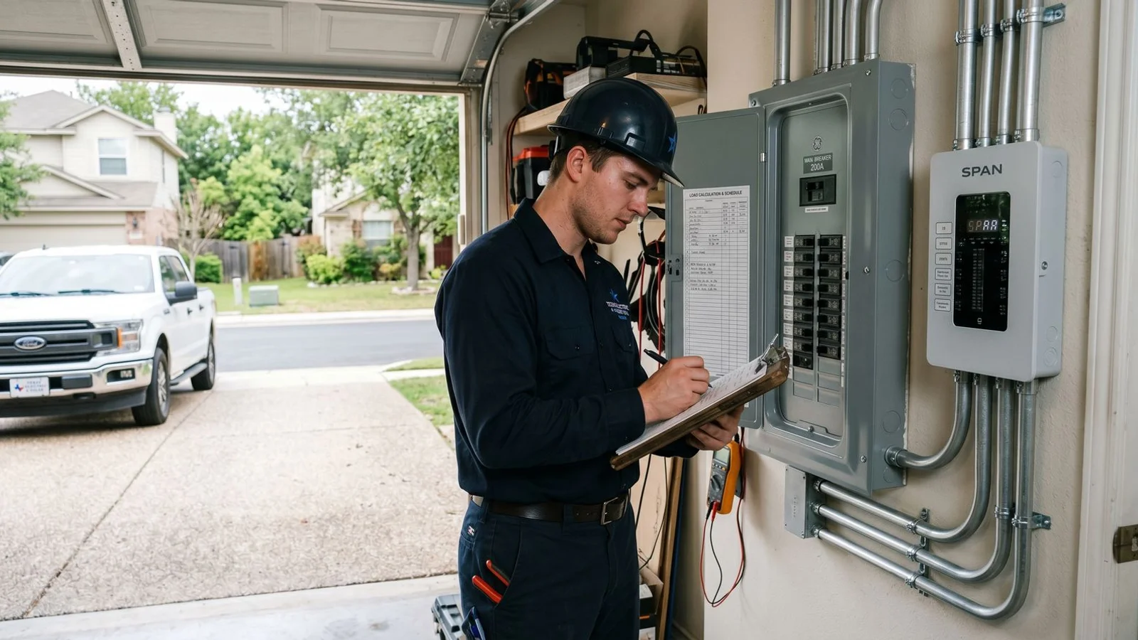 Electrician documenting a load calculation