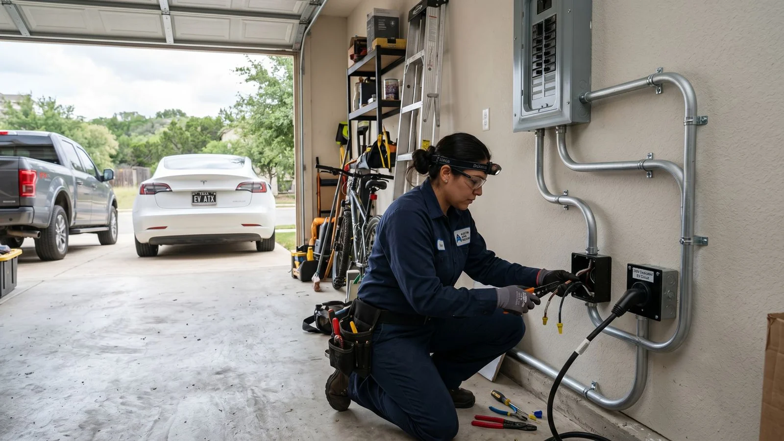 Electrician installing a dedicated 240V EV outlet