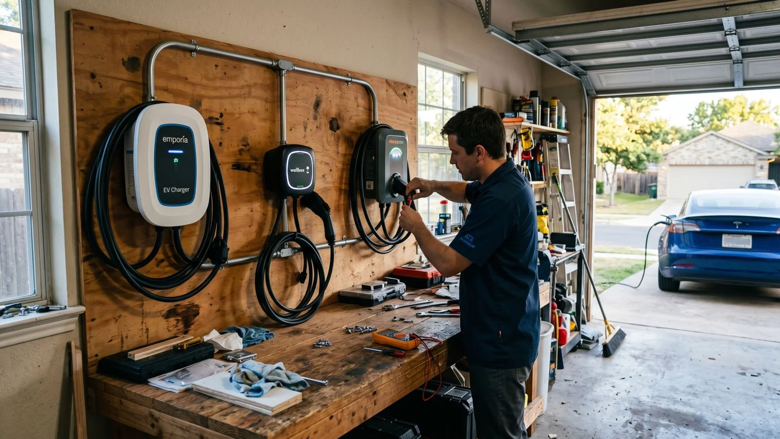 Multiple EV charger brands ready for installation