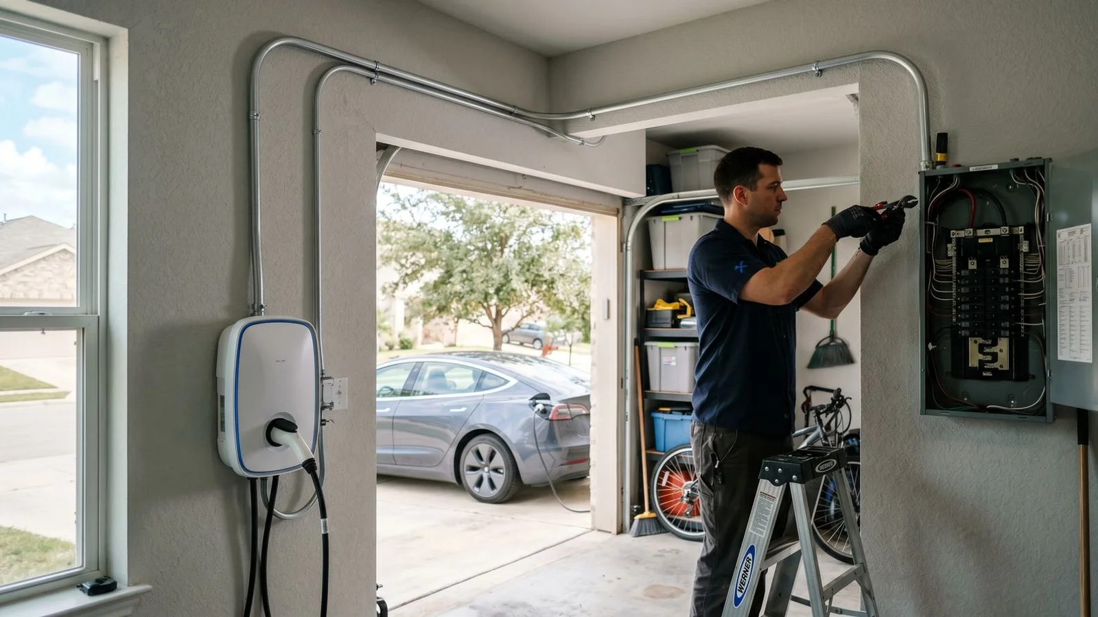 Hardwired EV charger connected direct-to-breaker