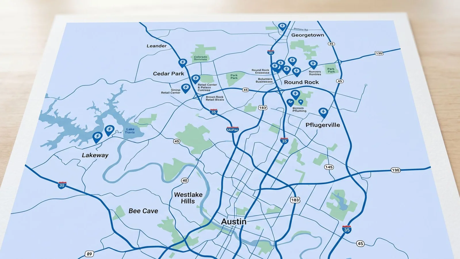 Map of 87 EV charger installs across Greater Austin