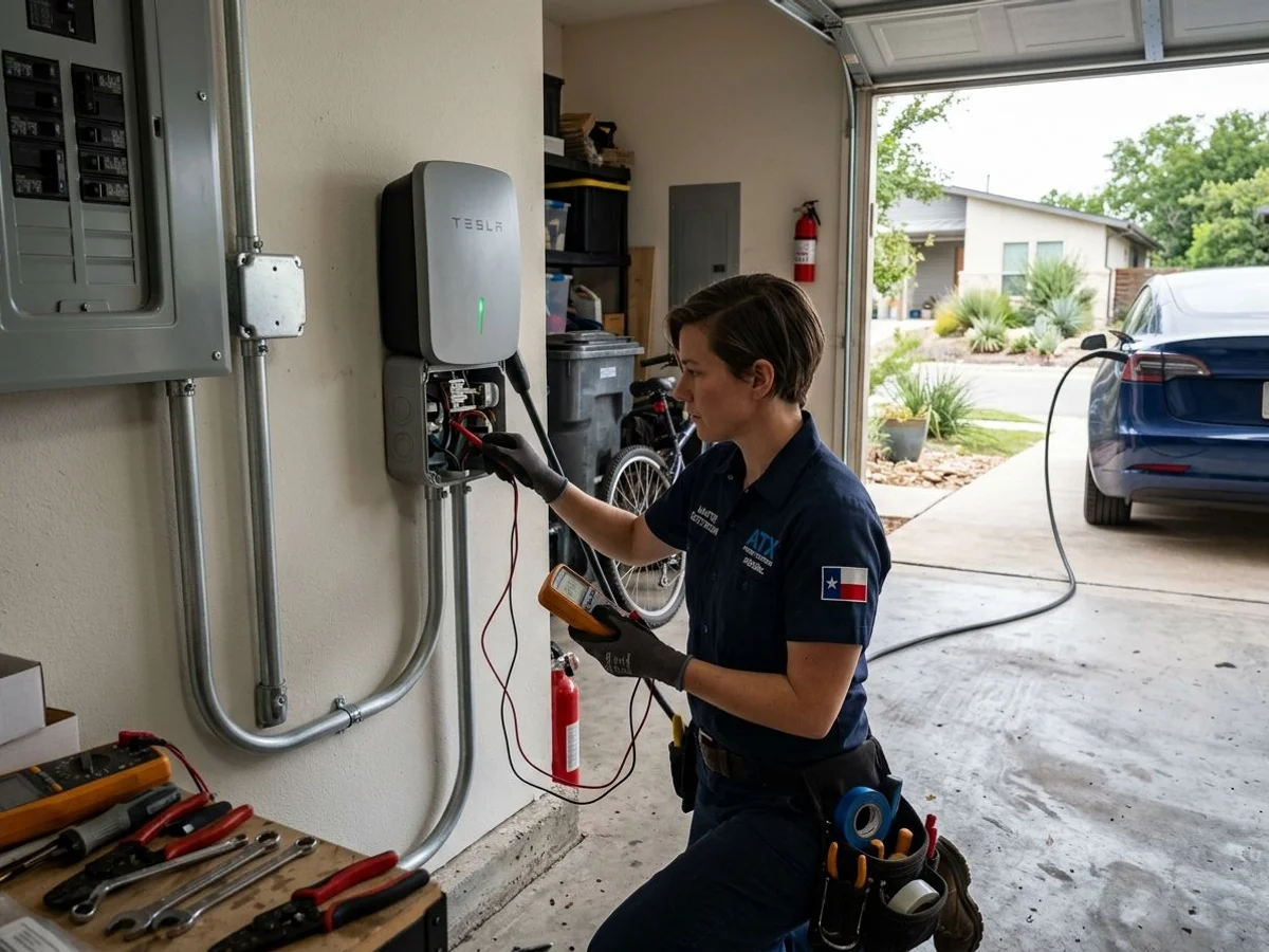 Master electrician commissioning a Tesla Wall Connector
