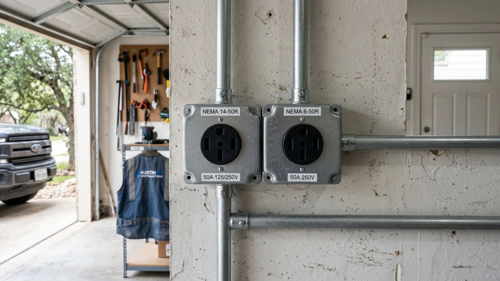 NEMA 14-50 and 6-50 outlets side by side
