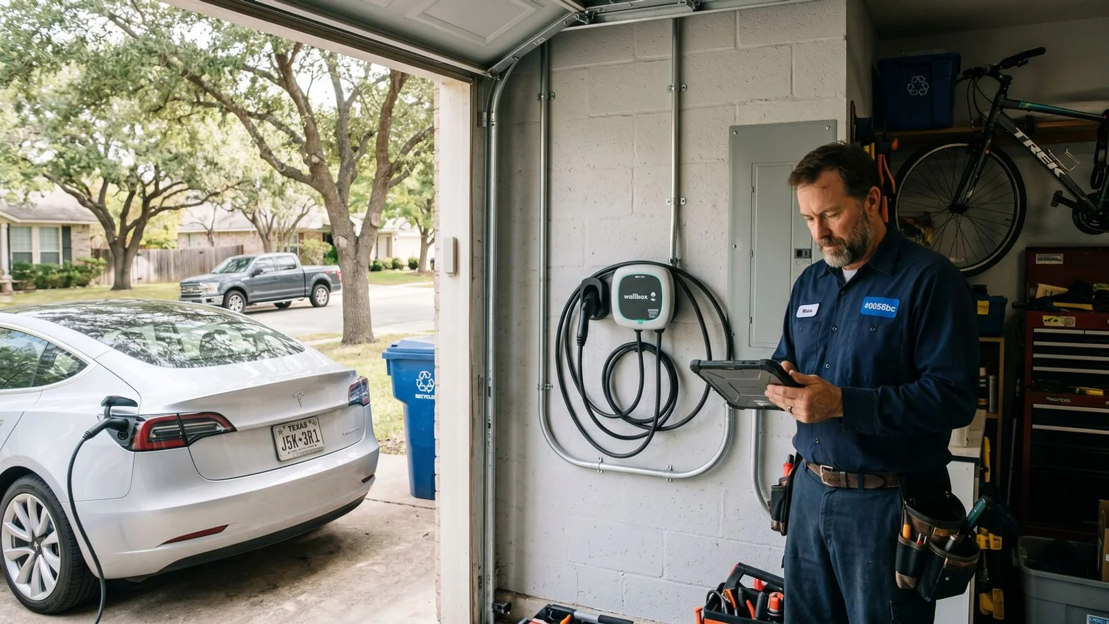 OCPP-compliant smart EV charger in an Austin garage