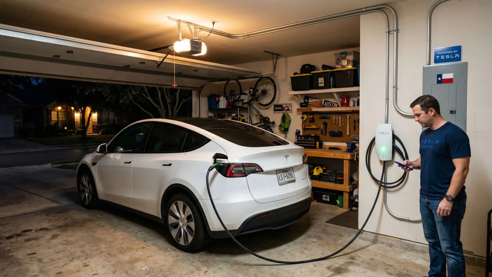 Tesla Model Y charging at home overnight