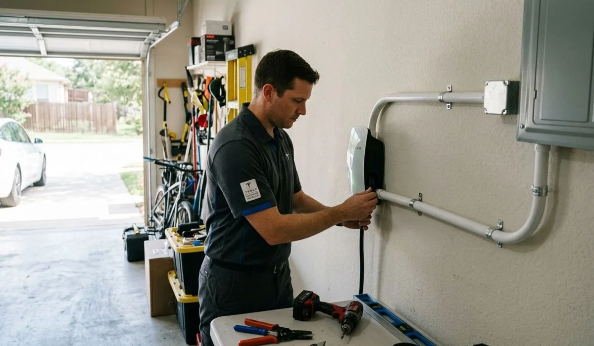 Tesla Certified Installer installing a Tesla Wall Connector