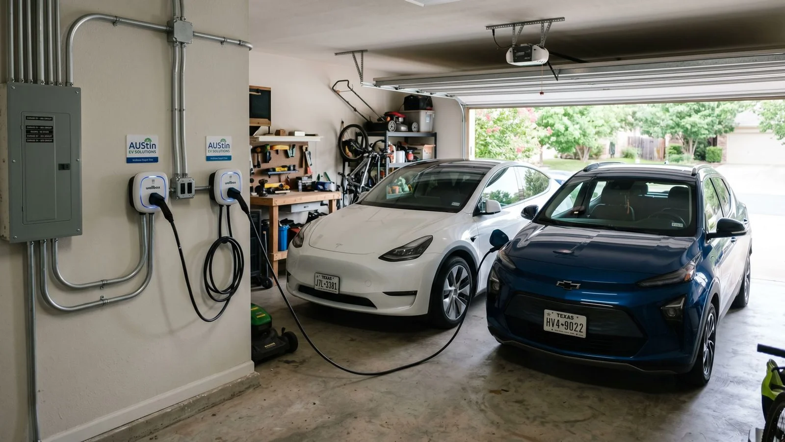 Two EVs charging from a shared-circuit setup